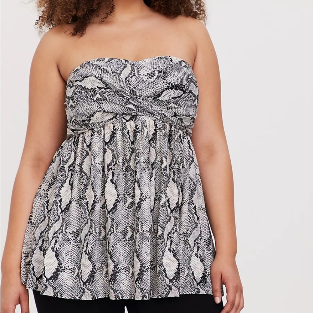 Snake Skin Print Baby Doll Tunic Strapless Tube Plus Size